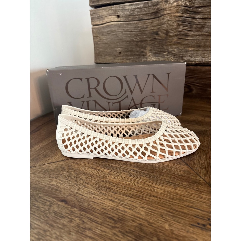 Crown Vintage Jaylen Off White Woven Lattice Jelly Flats Shoes CV-JAYLEN Women 7